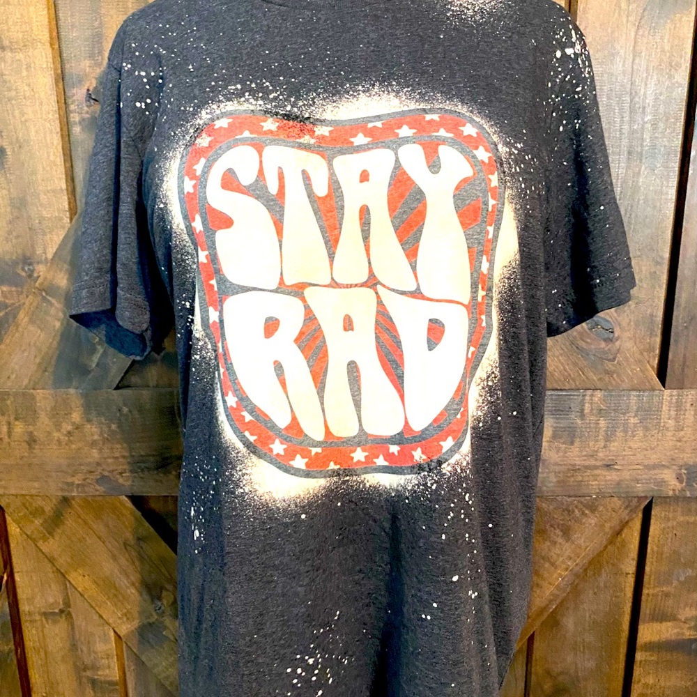 Bleach Dyed Black Vintage Stay Rad Tee NWOT - Picture 2 of 14